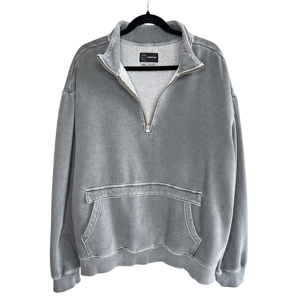 Original Use Men's XXL 1/4 Zip Pullover Hoodie Sweatshirt Gray Acid Wash Casual